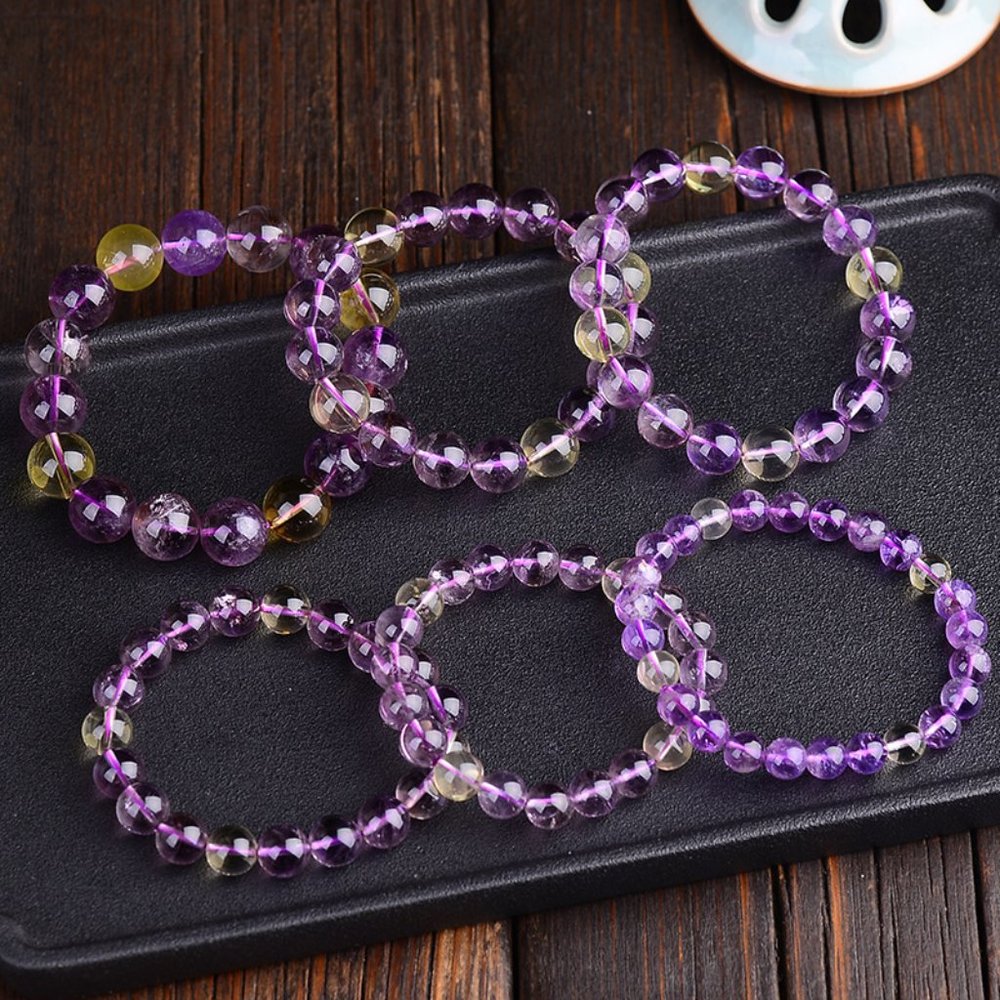 Amethyst Citrine 8MM Round Beaded Healing Reiki Relief Handmade Bracelet Gifts